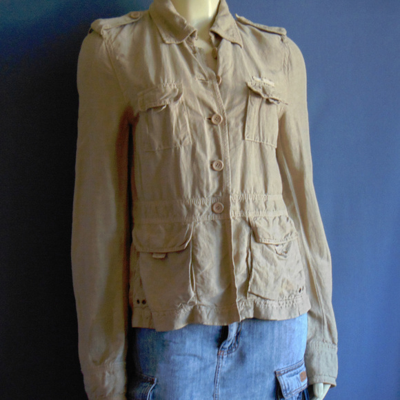 J.Crew Khaki Utility Linen Silk Jacket M - Picture 2 of 6